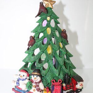 Vintage Atico Resin Christmas Tree Votive Candle Holder Toys Birds 9" T X 6.5" W